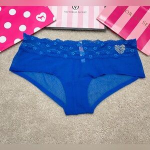 New Victoria’s Secret PINK Blue Mesh & Lace Heart XLR Boyshort Panties Medium M